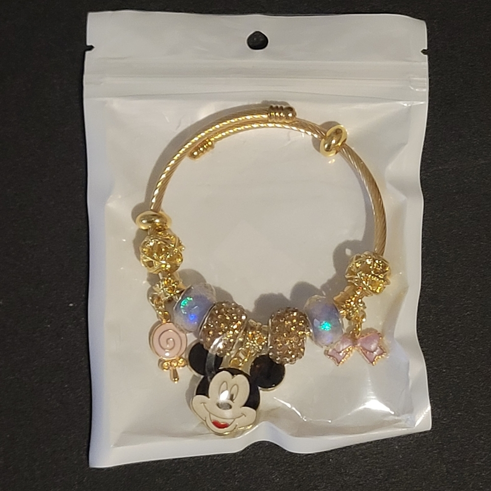 Disney Mickey Mouse Gold Toned Charm Bangle Bracelet 2.5" Dia. - NWT - Picture 3 of 4